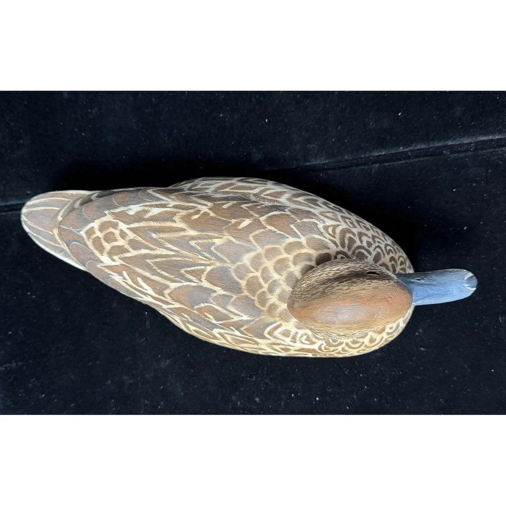 Signed 2003 Hand Painted Wooden Duck Decoy Decorative Folk Art Brown